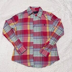 Ralph Lauren Bright Plaid Button-Up Shirt in Pink, Yellow & Purple